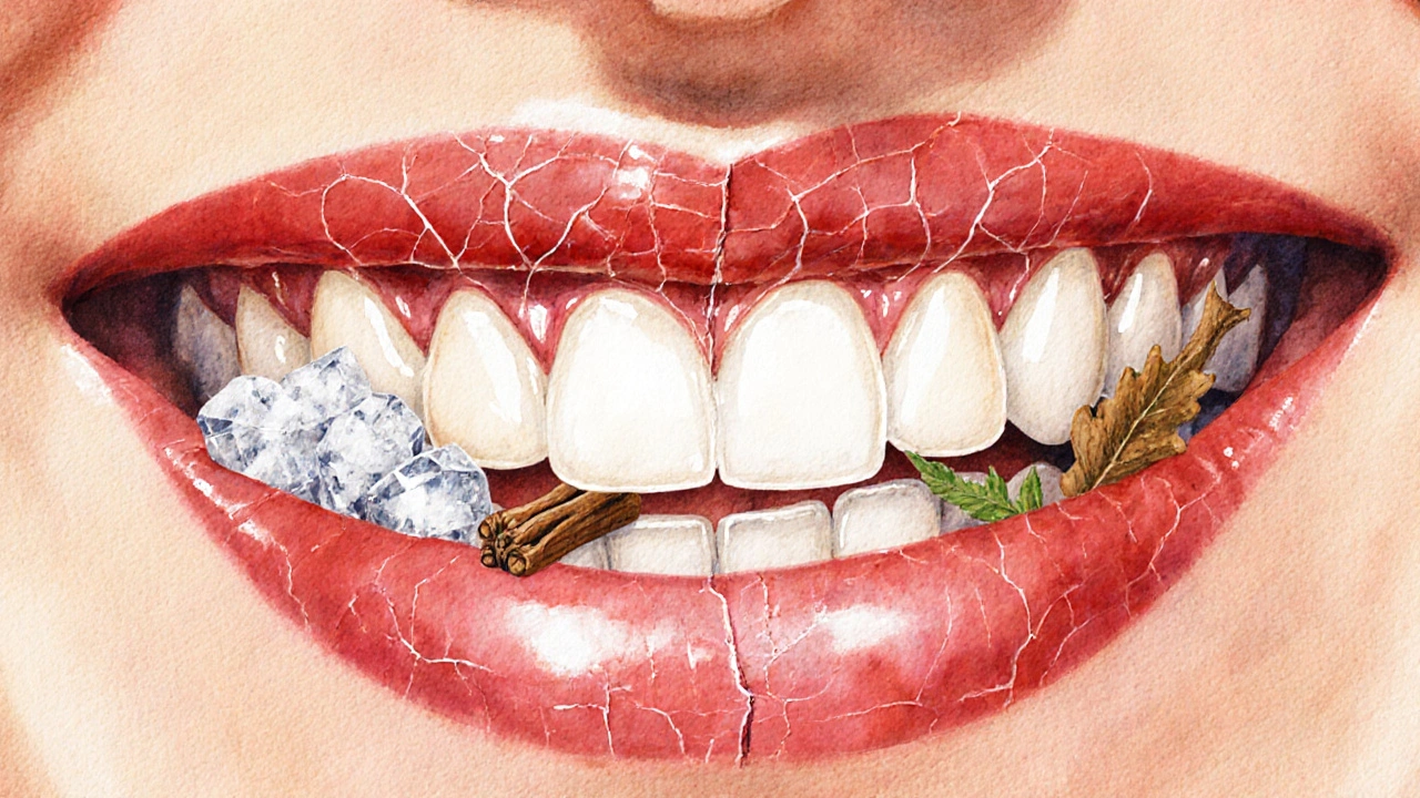 Konceptuální obraz zdravějících předních zubů s přírodními prvky.