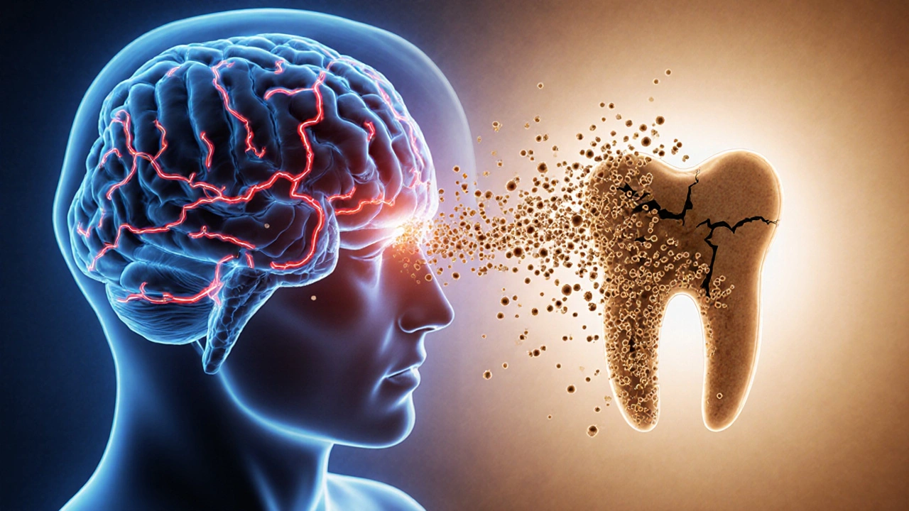 Mozek s aktivními stresovými signály spojenými s počínajícím kazu.