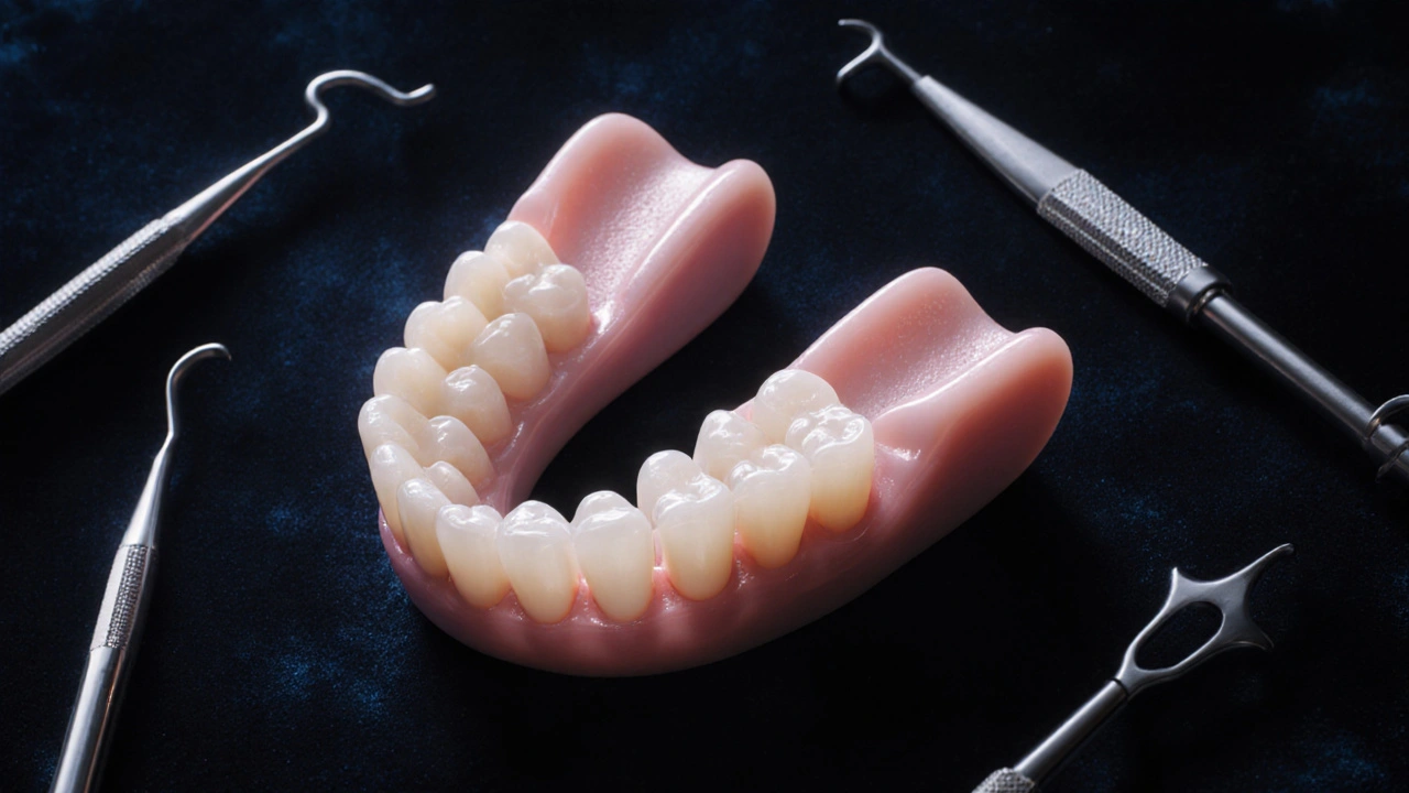 Noční štít pro keramické fazety s viditelnou dvouvrstvou konstrukcí.