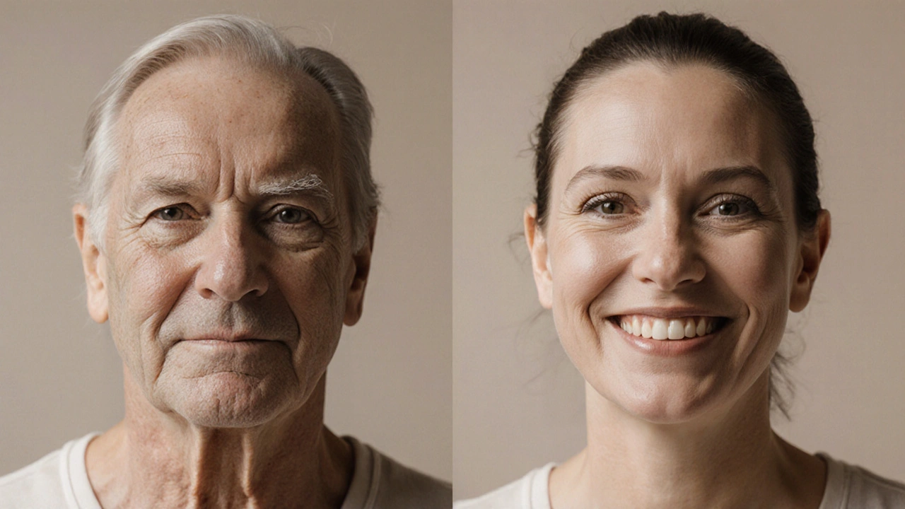 Postupné obnovení tváře z vpadlého tvaru k plnému, mladistvému vzhledu díky rekonstrukci chrupu.