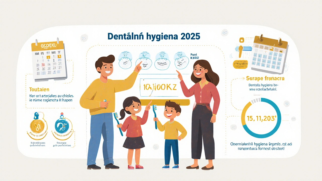 Rodina si prohlíží srovnání příspěvků na dentální hygienu od různých pojišťoven.