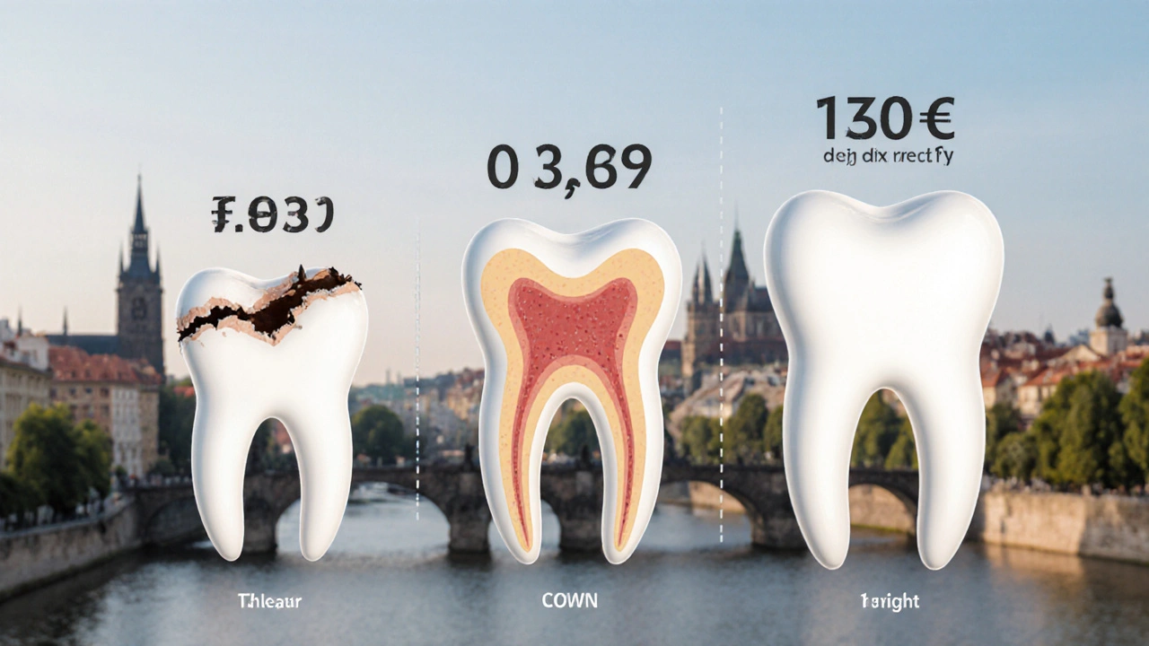 Timeline showing cheap filling leading to expensive root canal vs. long-lasting quality filling.