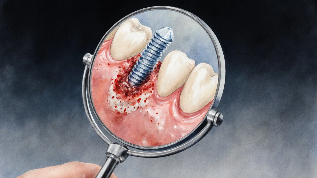 Zrcátko odrazuje zánětlivé dásně a plak kolem implantátu.