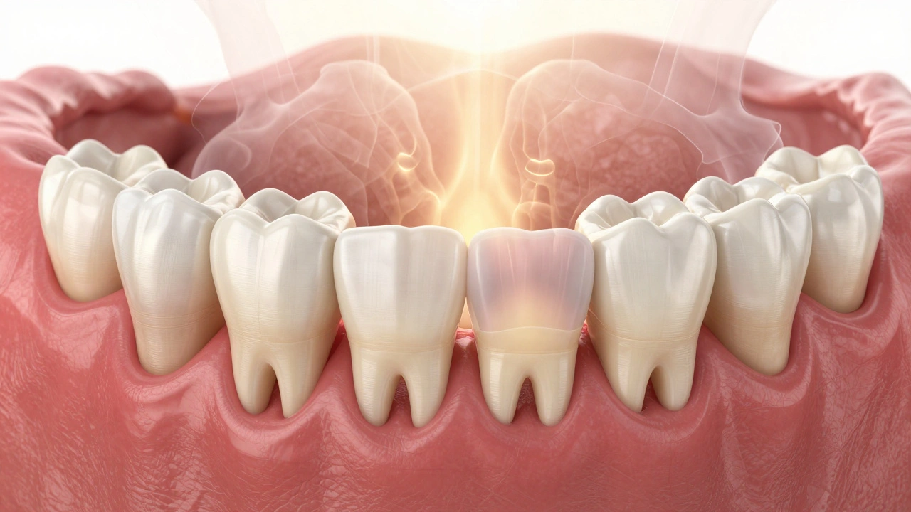 Obnova kosti čelisti po extrakci zubu s vytvářením nové tkáně.