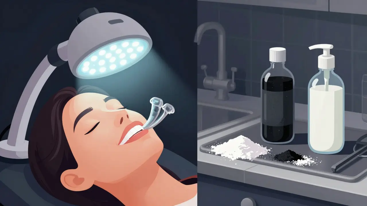 Porovnání efektivního a neefektivního bělení zubů: profesionální metoda vs. domácí triky.