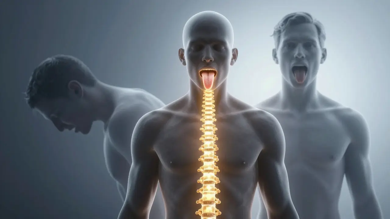 Schematický obraz správné polohy jazyka a postojů těla pro zdravou čelist.