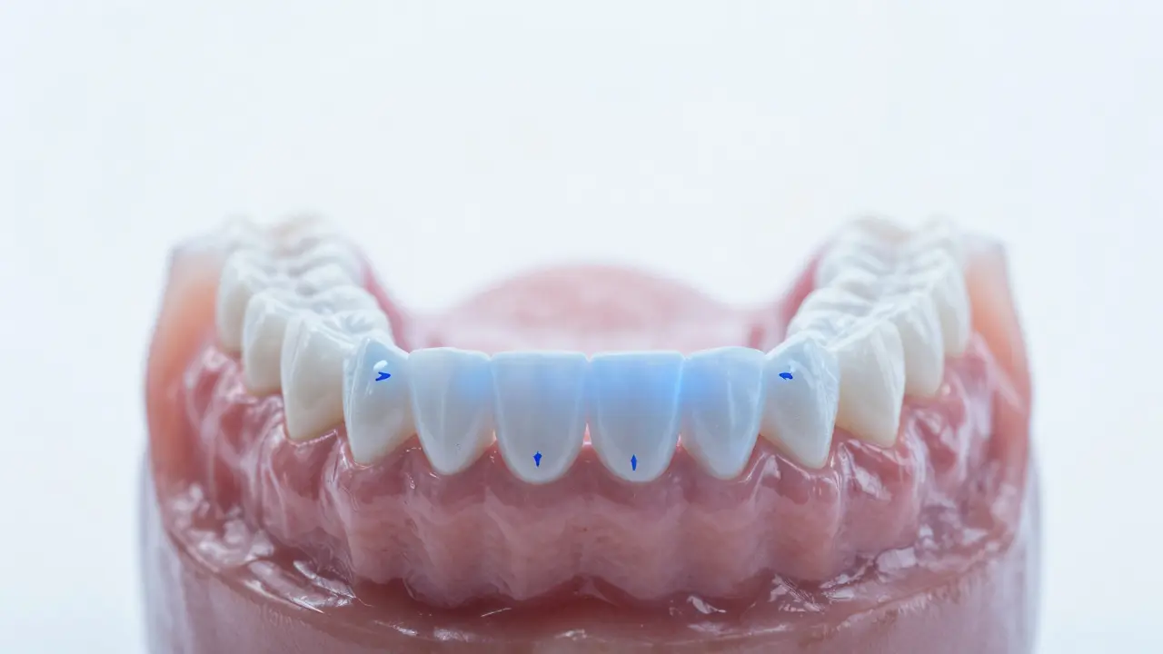 Transparent jawbone showing teeth moving into alignment with retainer beside.