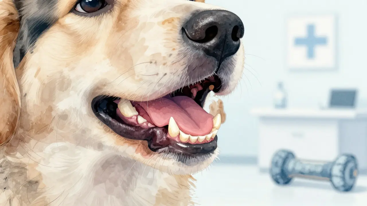 Vnitřní pohled na štěněcí čelist s novými a starými zuby během výměny.