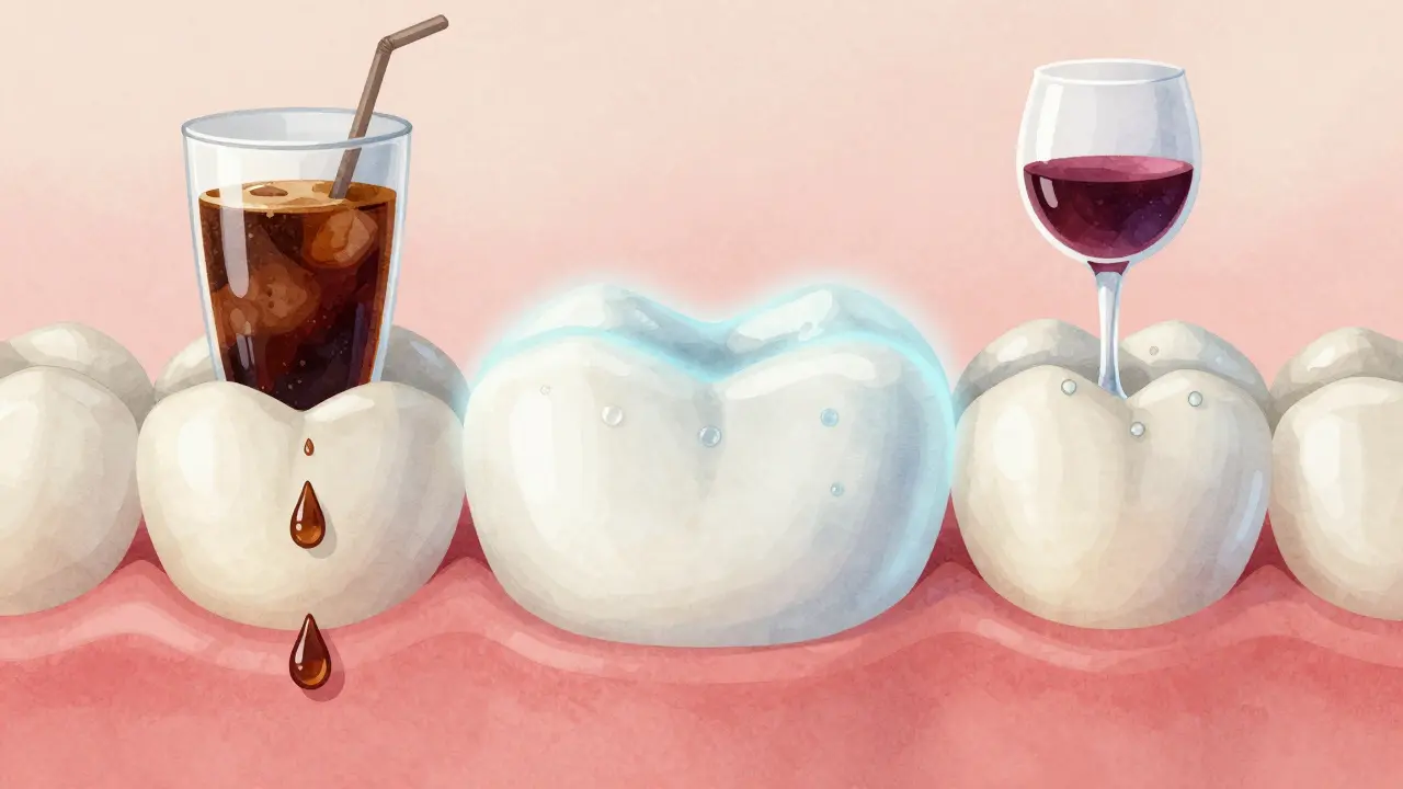 Ochranná vrstva fluoru na zubním emailu je odstraňována kávou a kyselými nápoji.