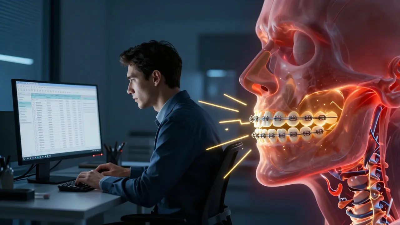 Konceptuální obraz znázornující rozptylování pozornosti kvůli bolesti z rovnátka.