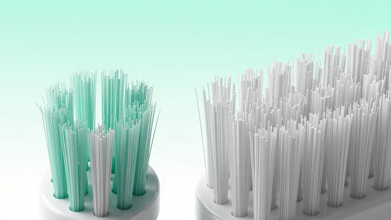 Srovnání hustoty vláken Curen oproti běžným nylonovým štětinám.