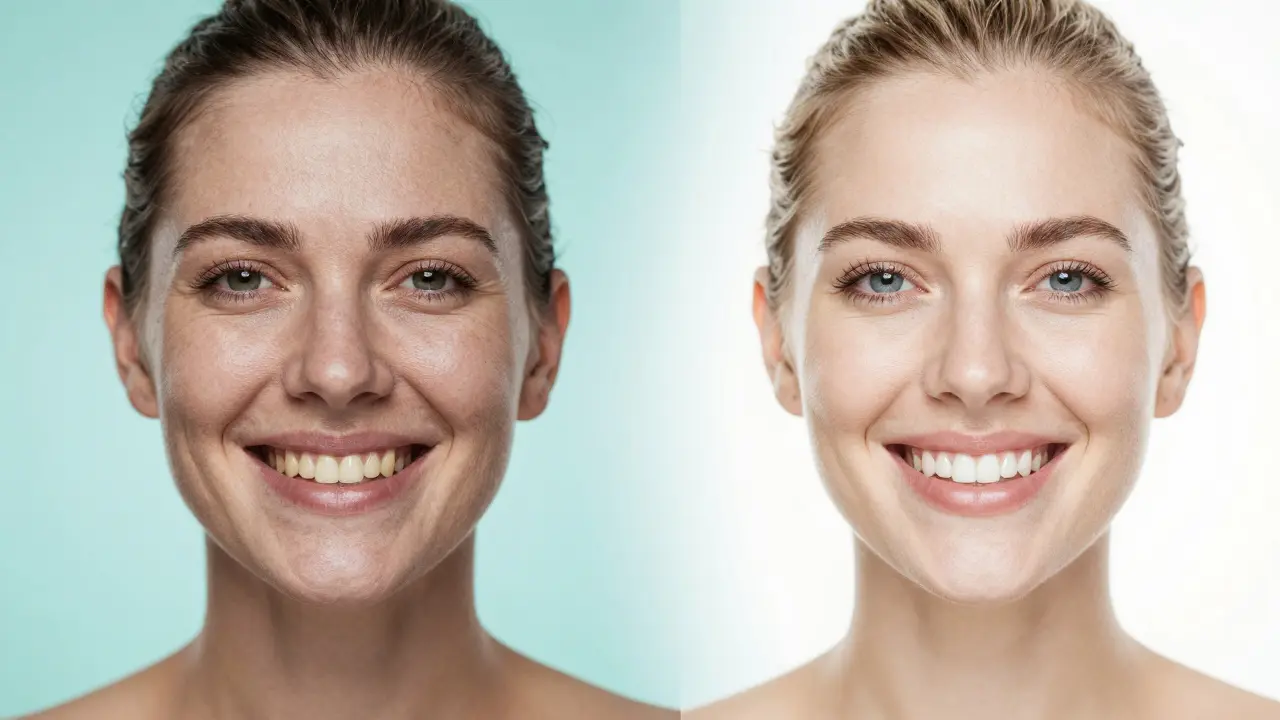 Srovnání pleti a úsměvu před a po ukončení kouření.