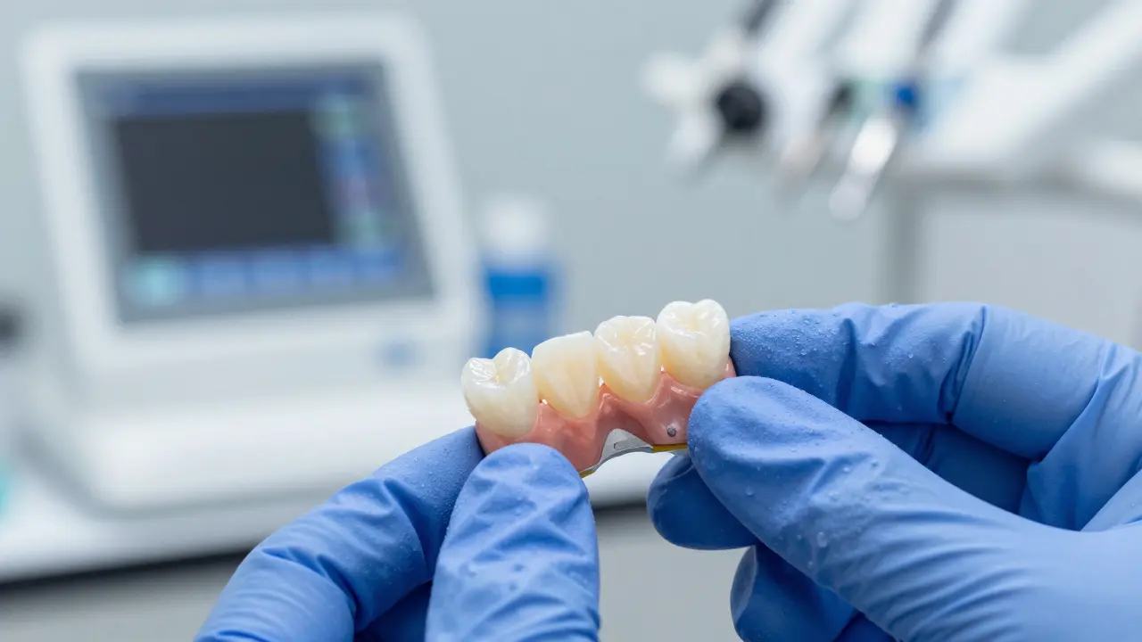 Detail keramických zubních faret v moderní laboratoři s digitálním skenerem