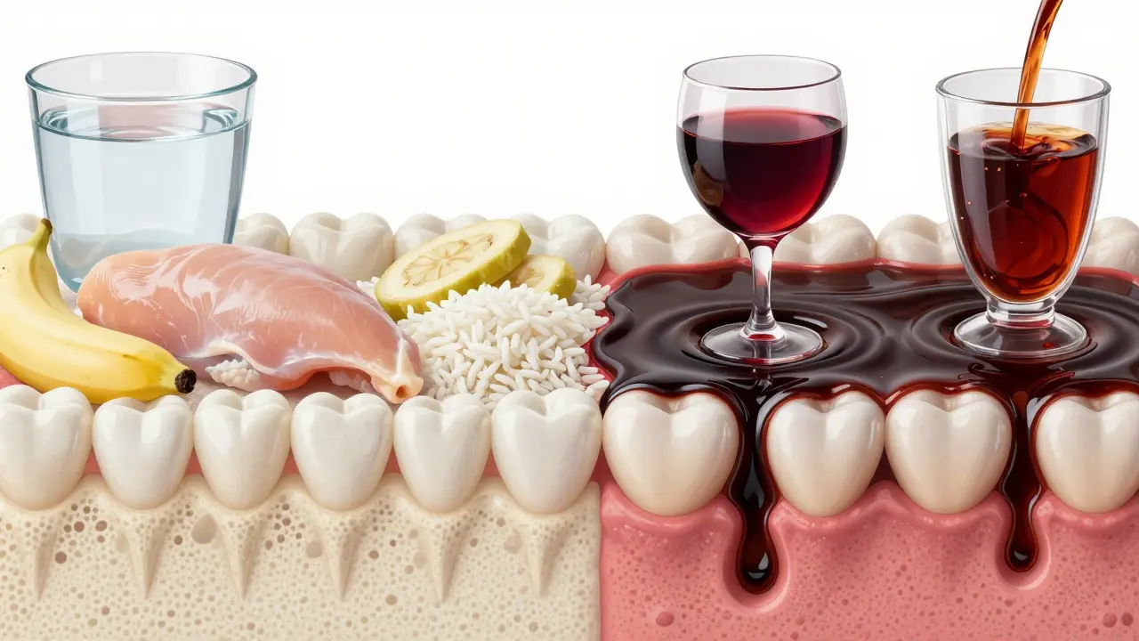 Ilustrace porézních zubů absorbuje tmavé pigmenty z kávy