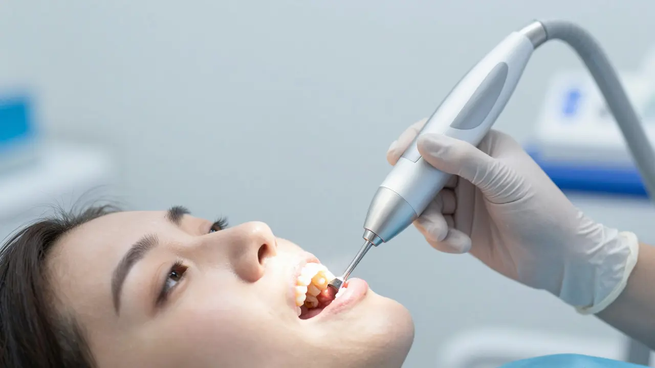 Ultrazvukové čištění zubů v ordinaci dentální hygienistky
