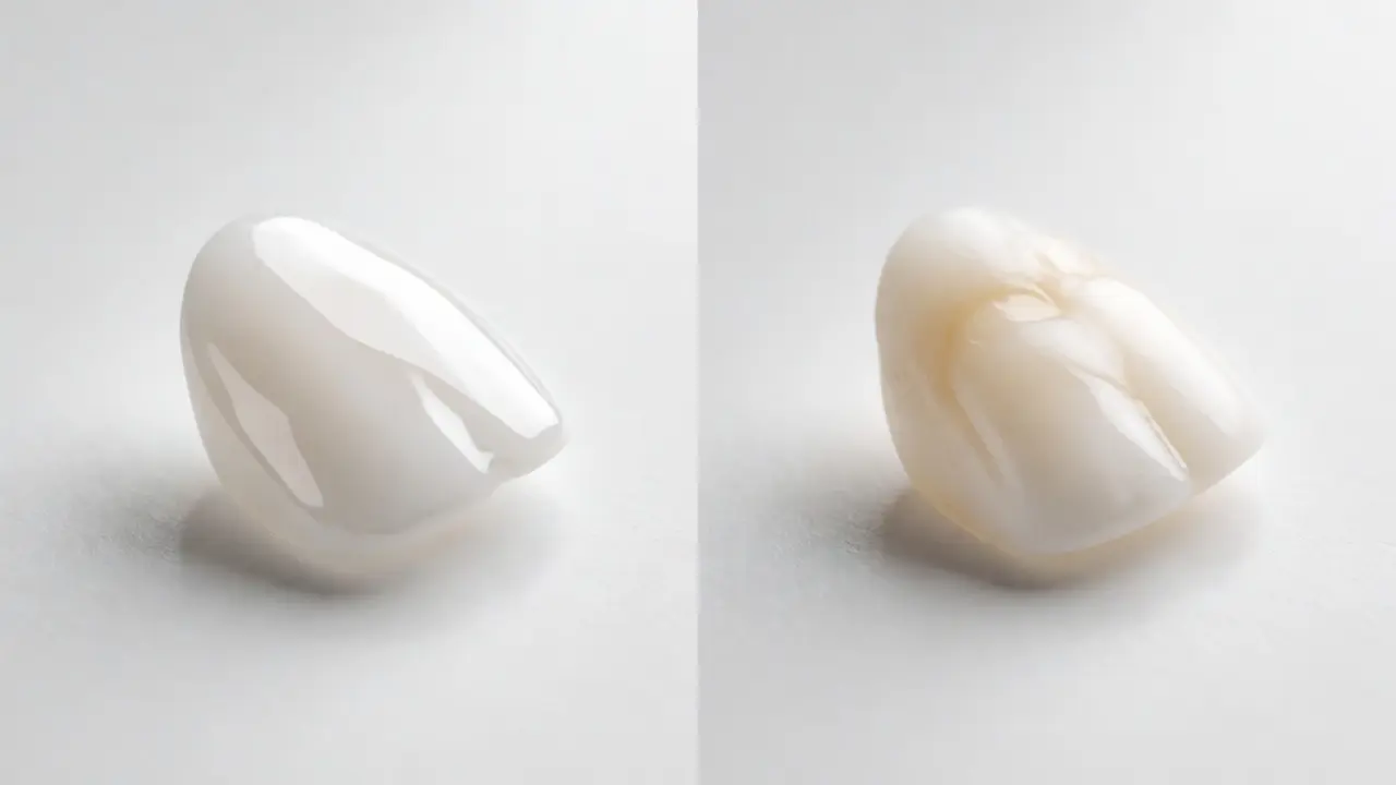 Comparison of glossy ceramic and matte composite dental veneers.