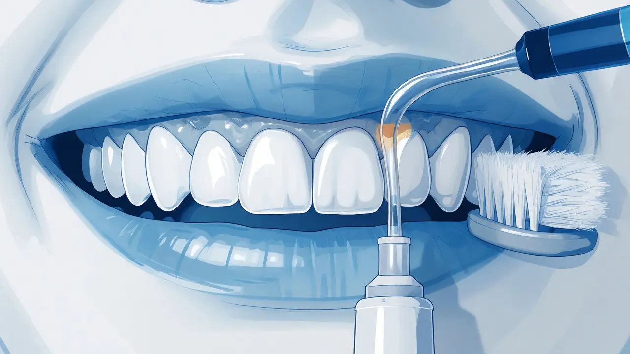 Hygiena ústní dutiny s irigátorem a měkkým kartáčkem u fazet