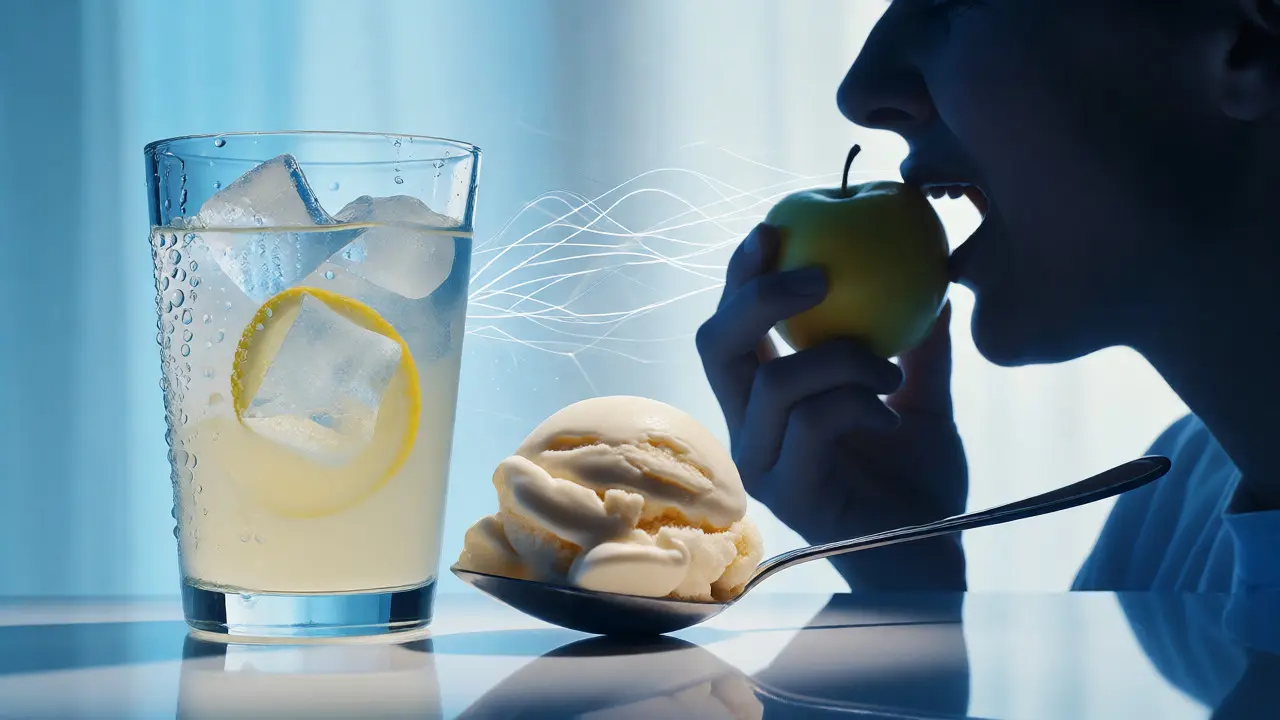 Sklenice ledové limonády a zmrzlina jako spouštěče citlivosti